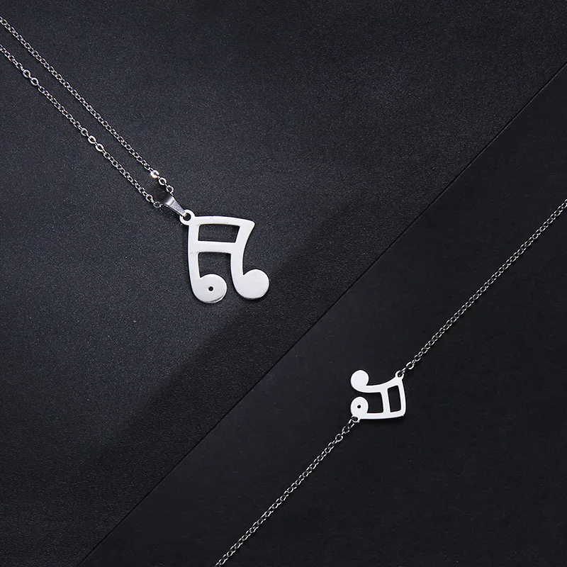 CACANA Stainless Steel Sets For Women Musical Notes Shape Necklace Bracelets Earrings For Women Lover's Engagement Jewelry S547