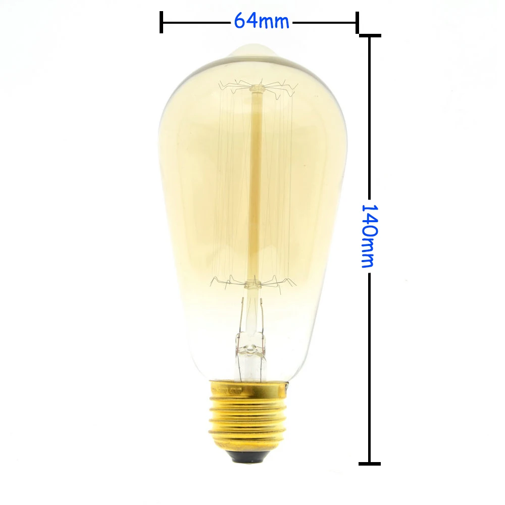 3 шт./лот ручной работы Edison лампа углеродная нить из прозрачного стекла, винтажная лампа Эдисона в стиле ретро лампа накаливания 40 Вт/60 Вт 220 V E27 ST64