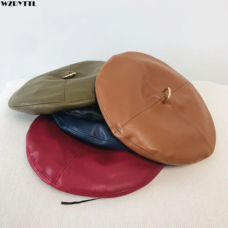 

2019 New Women Beret at All Season Chic Pu Leather French Style Beret for Summer Winter Hat Girl Beret Beanies Cap 55-59cm