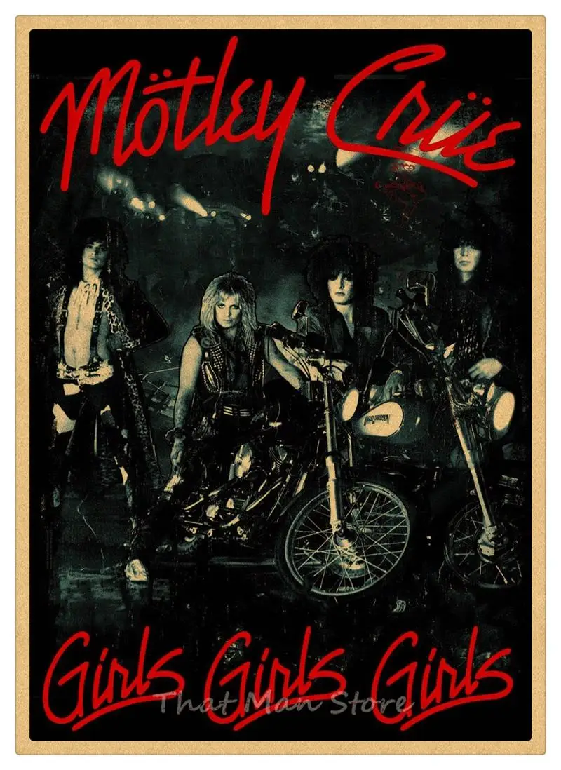 Motley Crue винтажная Ретро рок-группа музыкальная гитара матовая крафт-бумага античный плакат Настенная Наклейка домашний декор 42*30 см