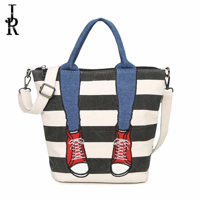 

Ladies Hand striped Canvas big shopping bags Beach Shoulder Women Messenger Tote Bags Female portable Handbags Sac A Main Femme