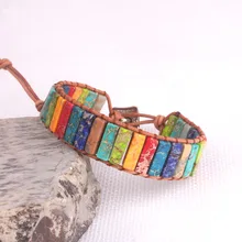 Натуральный камень, один кожаный веревочный браслет, Женский бисерный браслет для пары pulsera cuenta cuadrados colores