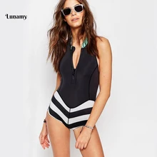

Lunamy Sleeveless One Piece Swimsuit Women Retro Various Patterns Bathing Swimwear Sexy Beachwear Surfing Bodysuit With Zipper