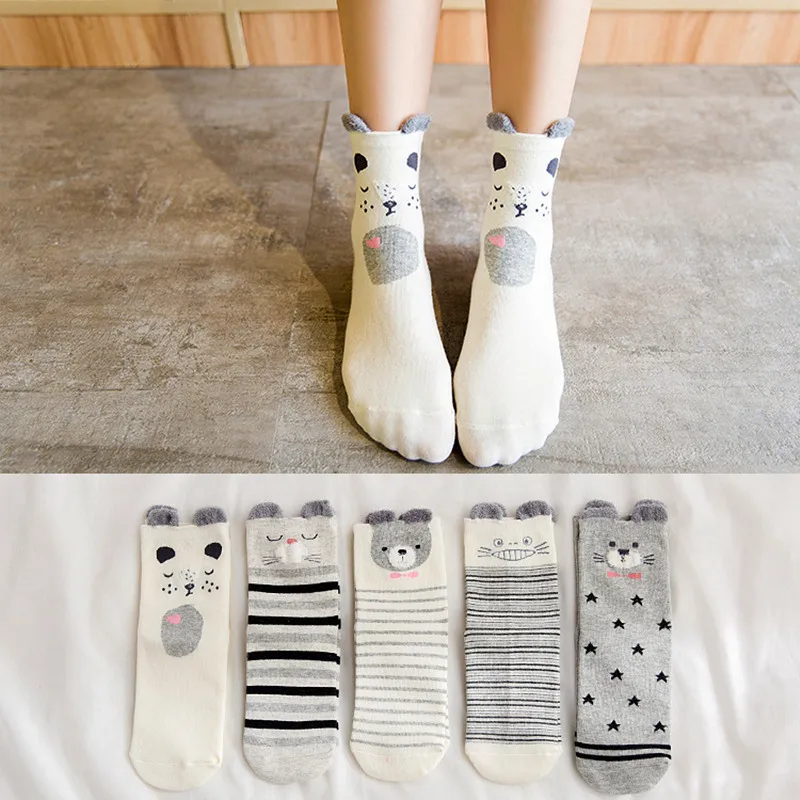 Dreamlikelin 5 пар Милые 3D Уши Тоторо Единорог носки для собак женские Kawaii животные забавные носки хлопок носки - Цвет: 5