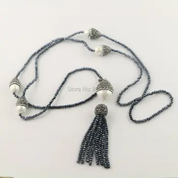

Newest Design 3Pcs Pave Rhinestone Shell Beads , Crystal Tassels Chains Charms Necklaces Pendants Jewelry Finding