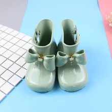 Fashion 4 Color Mini Melissa Big Bowrain Boots Children Boots Soft Rain Boots Jelly Shoes Princess Boots 14.5-19.5cm