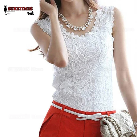 

Women Lace Bluases 2019 Sexy Summer Sleeveless Vest Tops Vest Ladies Harajuku Shirts Ladies Jumper Tops Plus Size XXXL Clothing