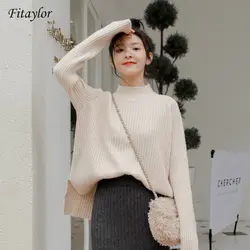 Fitaylor Повседневное зима Вязание пуловер свитер Для женщин модная одежда с длинными рукавами половина высокий воротник свободный джемпер