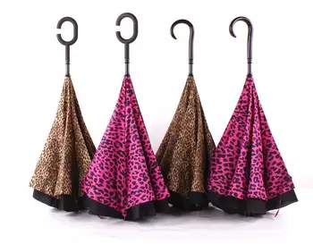 

Leopard Style Inverted Umbrella Sunshade Rain Umbrella C-shape J-shape Handle Waterproof Double Layer Reverse Car Umbrella