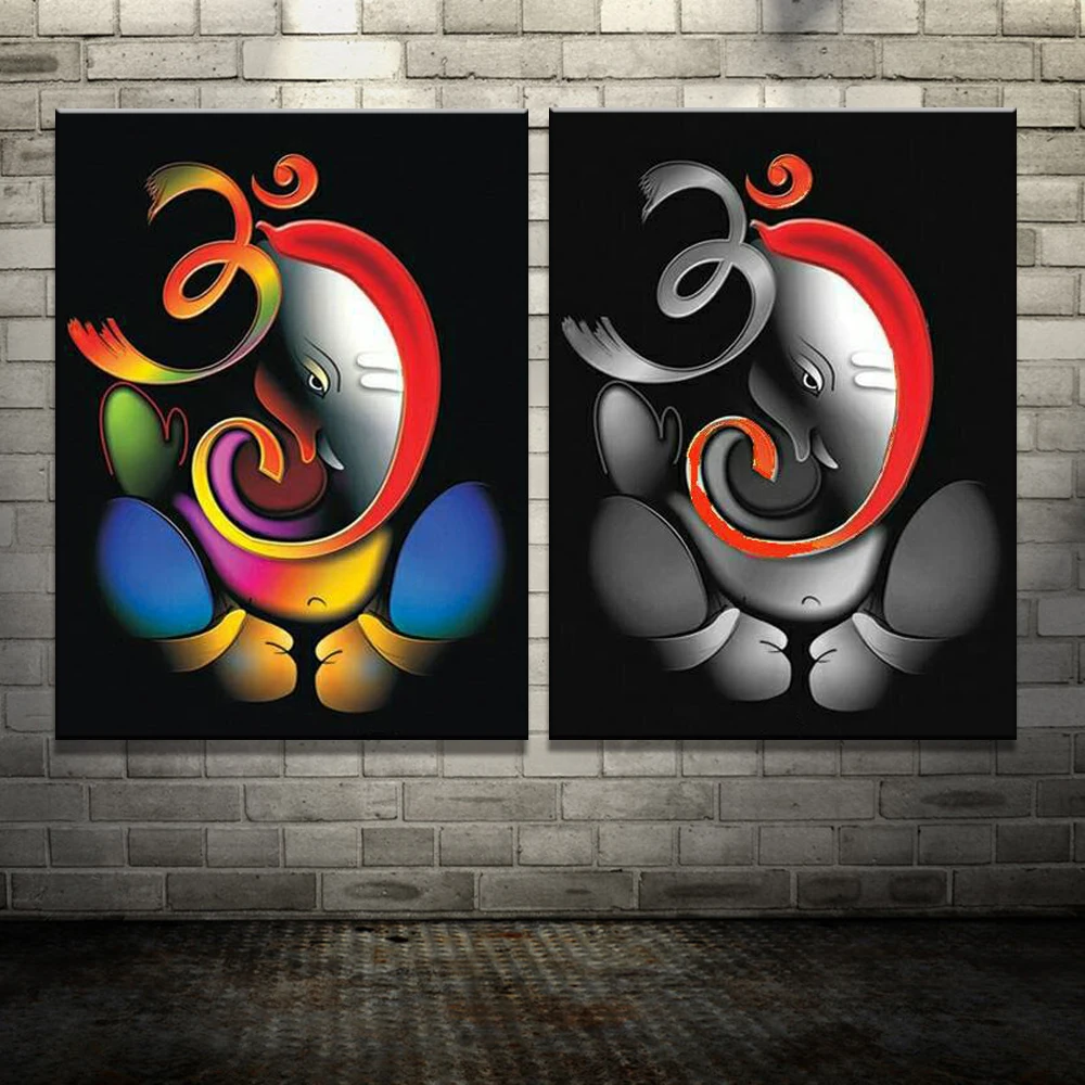 

100% Hand-painted Om Ganesha Ganpati Oil Painting On Canvas Abstract Cartoon Oil Painting Wall Art Home Decoration Fine Picture