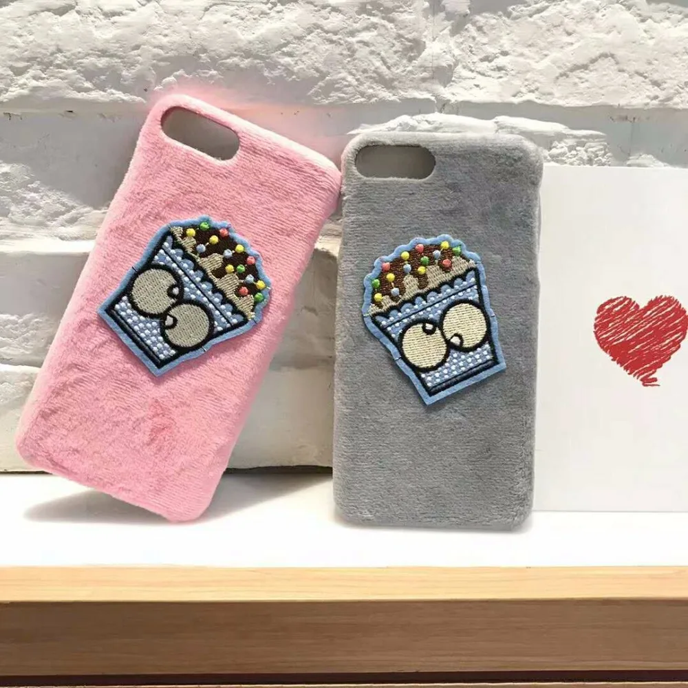 ZMASI Applique Popcorn Short Plush Soft Cell Case for iPhone 8 7 plus