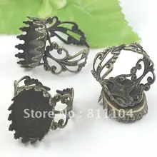 13*18 мм античная бронза Медь пустой овал Корона площадку Кепки База цветок палец Кольца настройки DIY CZ кабины ювелирных изделий