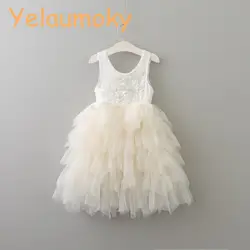 Принцессы без рукавов Summer кружевные бальные платья Тюль Dress Детский бутик Tutu для танцев кружевное платье для маленьких девочек костюмы