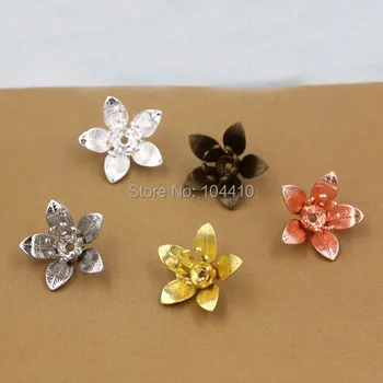 

8*5mm Vintage Filigree 3D Flower Charms Connectors Links Blank Bu Yao Hair Sticks DIY Jewelry Findings Multi-color Plated Brass