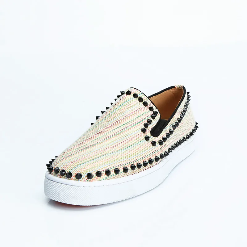 Homens Low Lona Slip Pista Sneakers Bege Spike Sapatos Hommes Eu39 Qianruiti Top Rebite on Chaussures Plana eu47 ffnr0xq