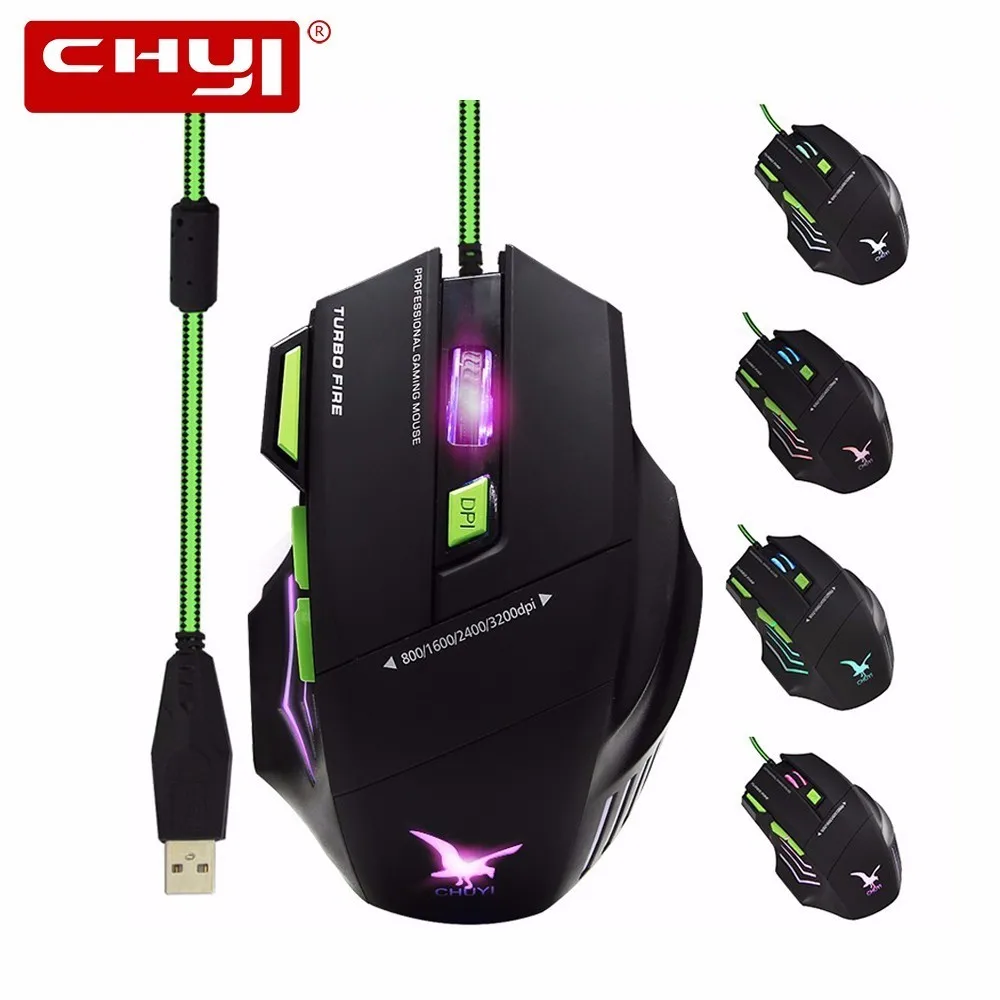 

CHYI Wired Gaming Mouse Game Mause Gamer Backlit Light RGB LED E-Sports Mice 800/1600/2400/3200 DPI 7D Optical USB For PC Laptop