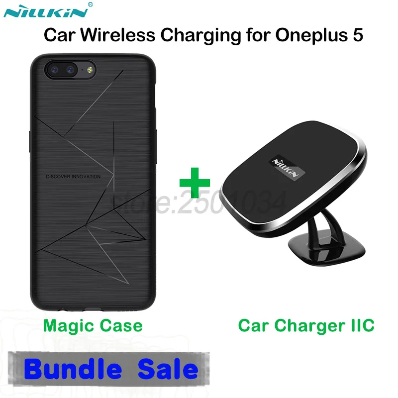 NILLKIN Car Magnetic Wireless Charger Sticking Mount Car-Charger Car Desk Holder+Wireless Charging Receiver Case for Oneplus 5