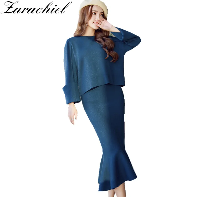 

Two Piece Set Women Elegant Wool Pullover Mermaid Knitting Skirt Suit Autumn Winter Solid Thick Clothing Set Sweatsuit Tracksuit