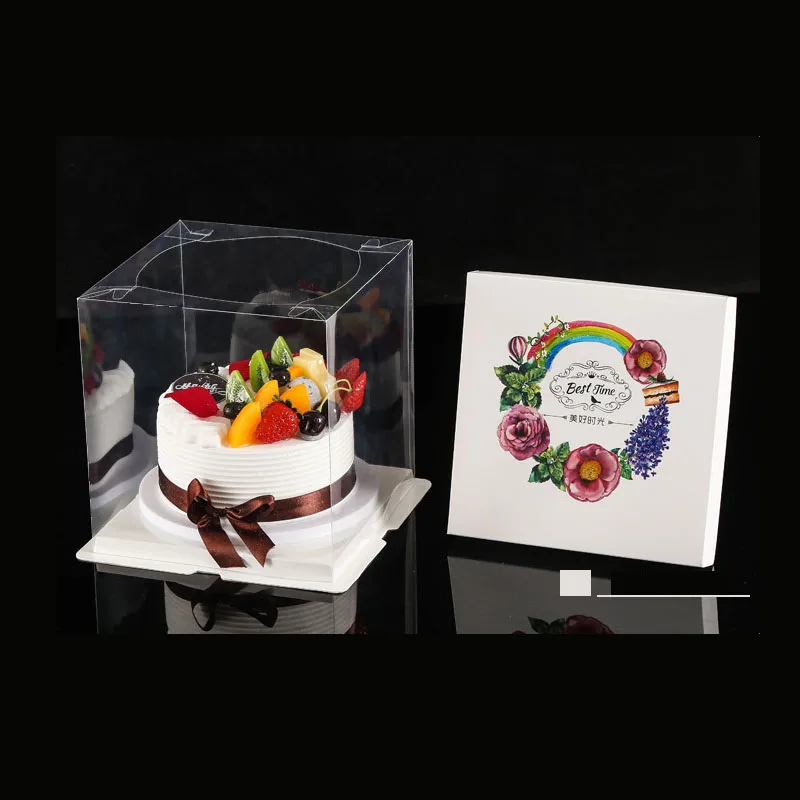 4 шт./лот, большой размер, прозрачная пластиковая упаковочная коробка для торта, прозрачный держатель для торта на день рождения, бумажная Обложка, коробки для свадебной вечеринки - Цвет: Funny Time