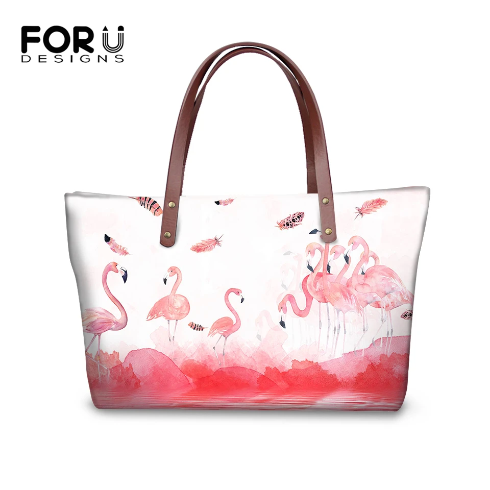 

FORUDESIGNS Women Fashion Totes Handbag Flamingo Leather Prints Pattern Shoulder Handbag Cartoon Girls Large Capacity Totes Bags