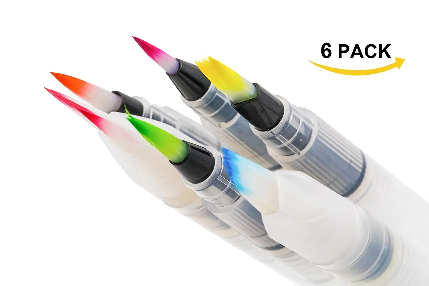 Водная раскраска кисти ручки, набор из 6 Aqua пера щеткой для акварельной живописи, водорастворимые карандаши, маркеры, одноцветное Цвета