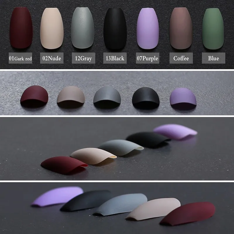 

24pcs Matte Burgundy Coffin False Nails Full Nail Tips Ballerinas Gray Pure Blue Nude Purple Pink Red Black DIY Nail Art Tool