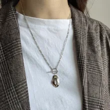 Amaiyllis 925 Sterling Silver Hollow Necklace Female Shaped Geometric Pendant Chain Simple Round Design Sweater Chain