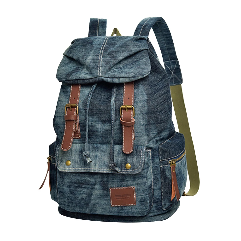 

Vbiger Men Women Drawstring Backpack Retro Denim Travel Backpacks Large-capacity School Shoulders Bag Flip-open Daypack
