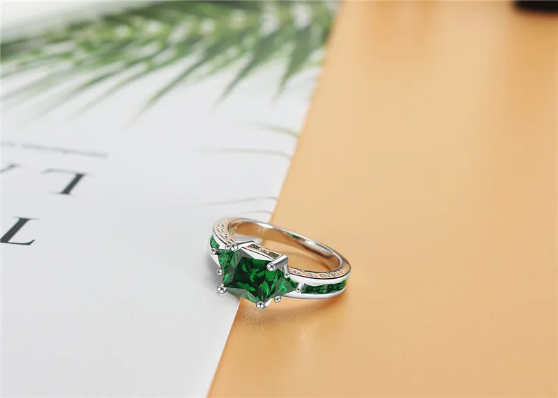 Elegant Square Green Stone Ring Charm Crystal Rings For Women Wedding Female Jewelry Anel Band Bijoux Bague anillos mujer dm137 (5)