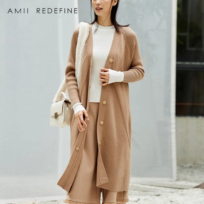 Amii Redefine повседневные вязанный длинный кардиган зимние женские 2018 теплые