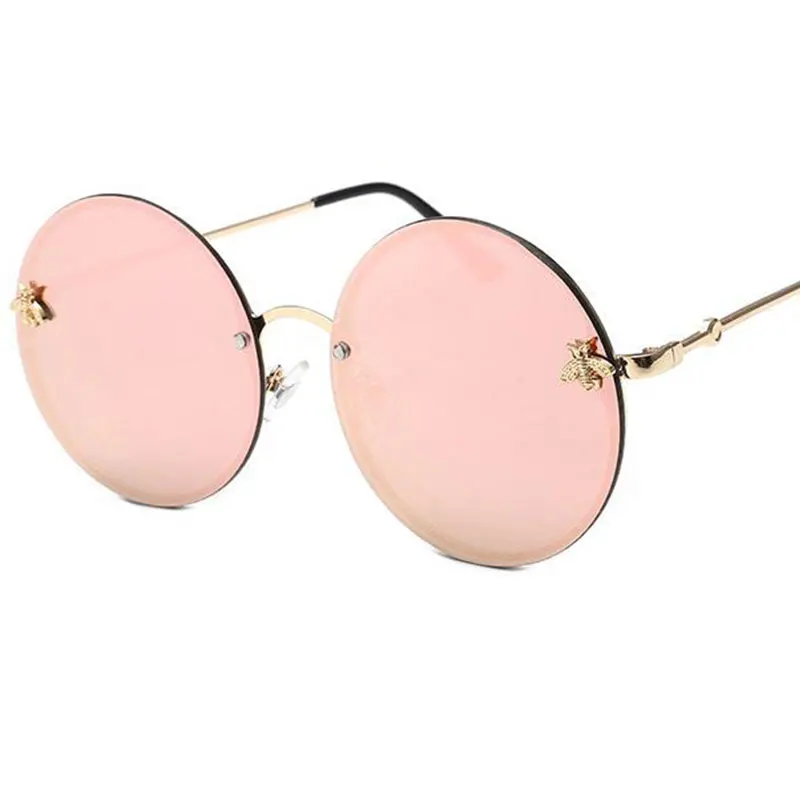 

Vintage Round Sunglasses Women/Men Trendy Mirror Glasses Oversize Bee Sunglasses Luxury Brand Pink Eyewear UV400 Red Yellow