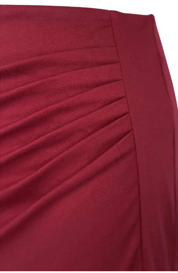 Винтаж элегантный для женщин Однотонная юбка осень Асимметричная обертка спереди по колено стрейч юбки облегающая юбка-карандаш