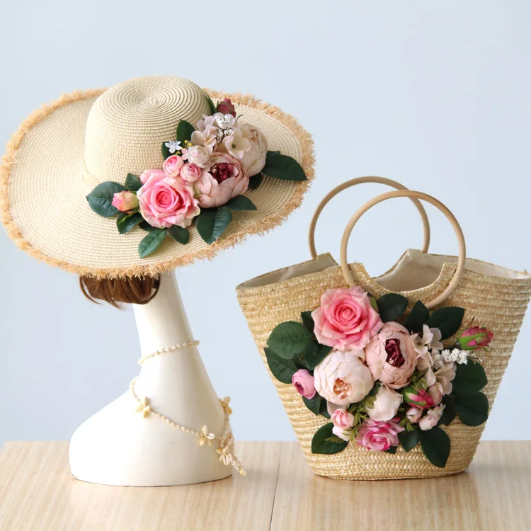 

Women Totes For Trip Summer Holiday Big Bags Large Capacity Flowers Superb Set Sweety Princess Style Beautiful Ladies Straw Bag