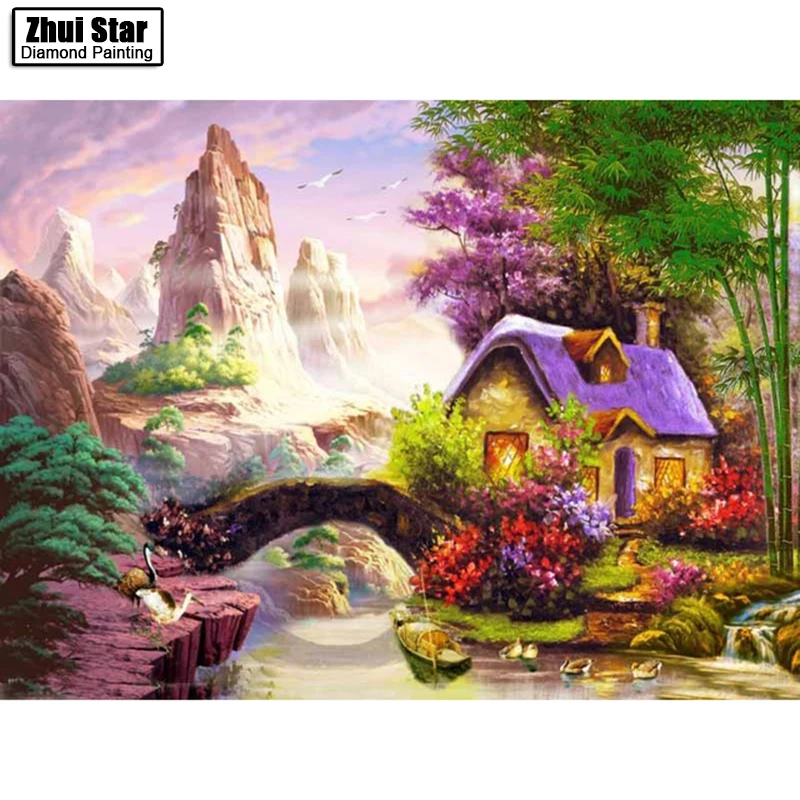 

5D DIY Diamond Embroidered Acupuncture Cross Stitch "Beautiful house" Diamond Art Wall Photo Christmas Decorative Gift