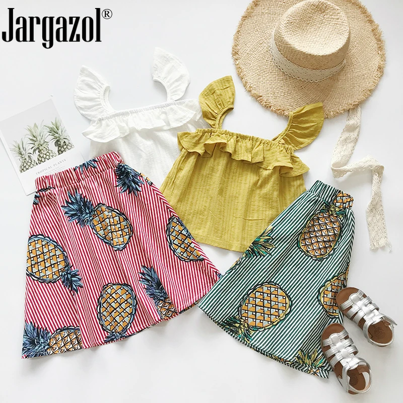 

Girls Clothes Set Fashion Crop Top and Pineapple Skirt Summer Vacation Beach Clothing Set Baby Kids Casual Clothes Drop Shipping