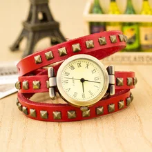 Misplaced Cash Sale Real Cow Leather-based Punk Type Wrape Watch Ladies Vogue Bracelet Quartz Watch kow004