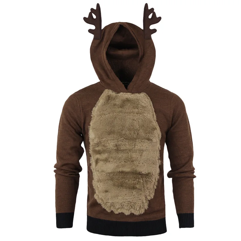 Christmas Man Reindeer Sweatshirt Long Sleeve Hooded 2018 Winter Pullover Loose Man Hoodies 