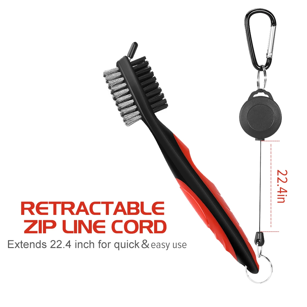 

BOBLOV Golf Club Brush Groove Cleaner Dual Sided Nylon & Steel Cleaning Golf Brush With Spike Cleaning Club Loop Clip