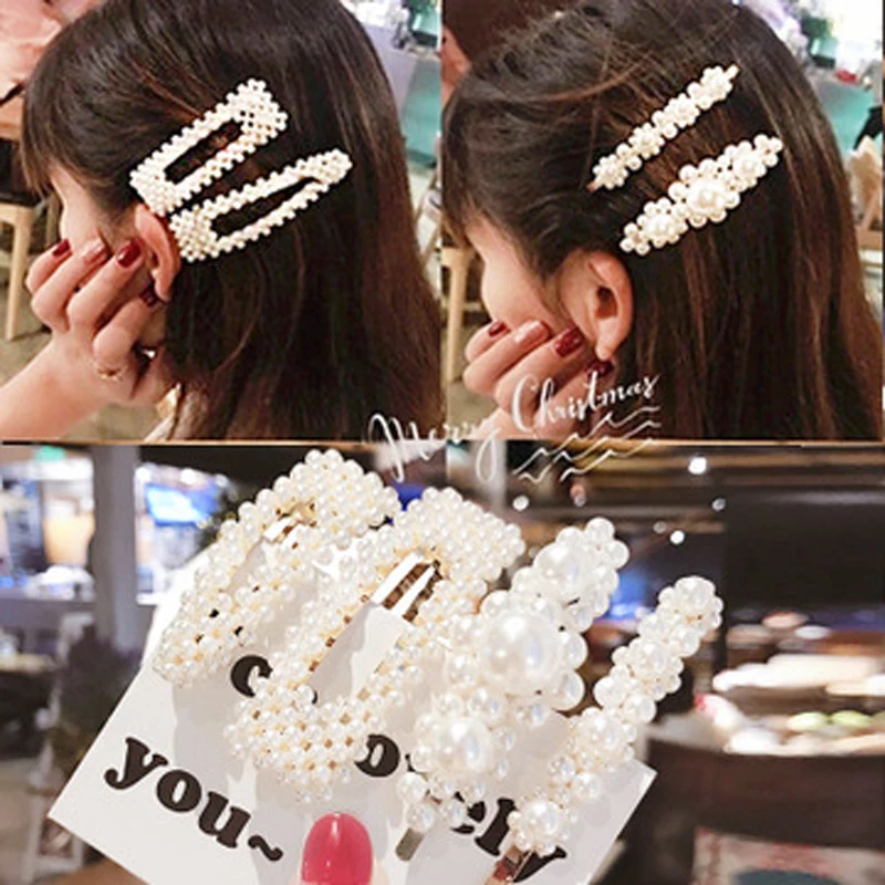 

Fashion Simulated Pearl Hair Barrettes Elegant Women Pearl Hair Clip Braider Snap Barrette Hairpin Clip Hair Styling Accessories