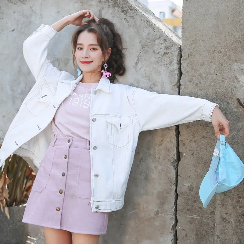 Women Basic Coats Spring Summer Autumn Loose Female White Denim...