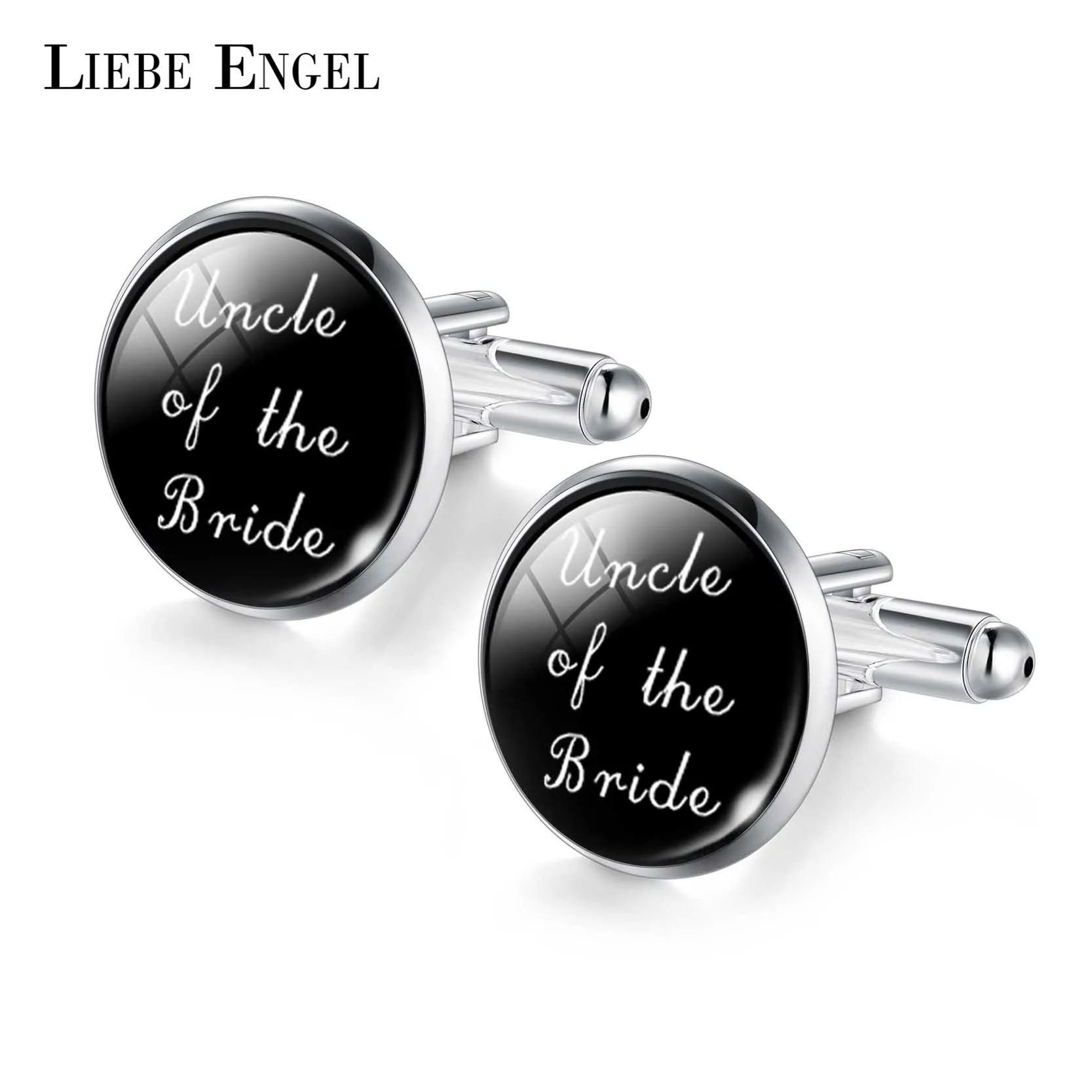 LIEBE ENGEL Uncle Of The Bride Groom Pattern Glass Cabochon Cufflinks Simple Style Classic Jewelry For Men Shirt Cuff Button