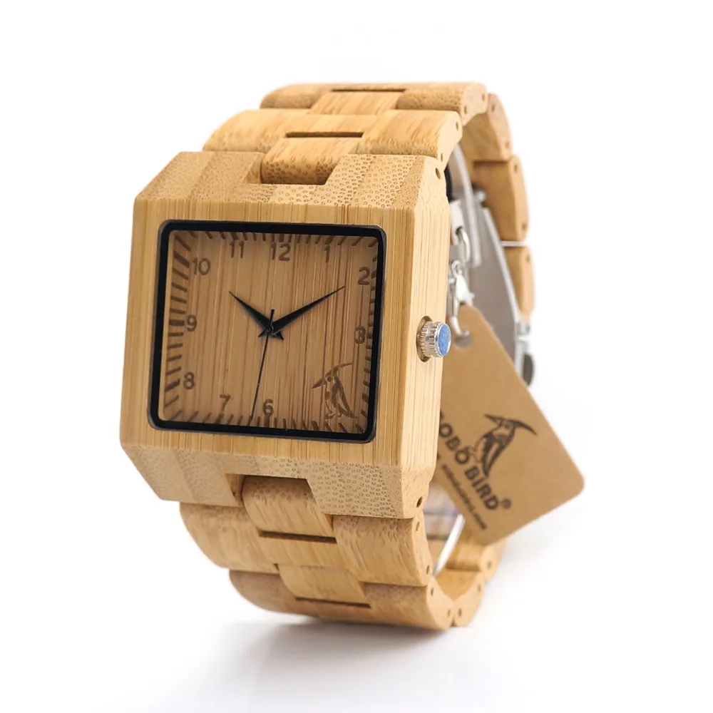BOBO BIRD L22 Square Wood Wristwatch Mens Watches Top Luxury Brand Rectangle Design And Wooden Band Watch Fashion Montre Homm