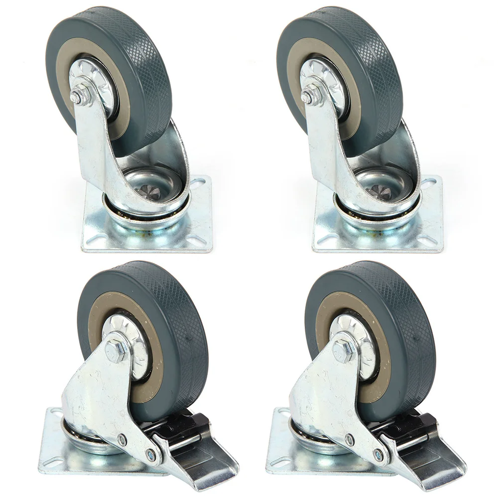 

Set of Heavy Duty 100x27mm Rubber Swivel Castor Wheels Trolley Caster Brake 25KGModel:2 with brake +2without brake