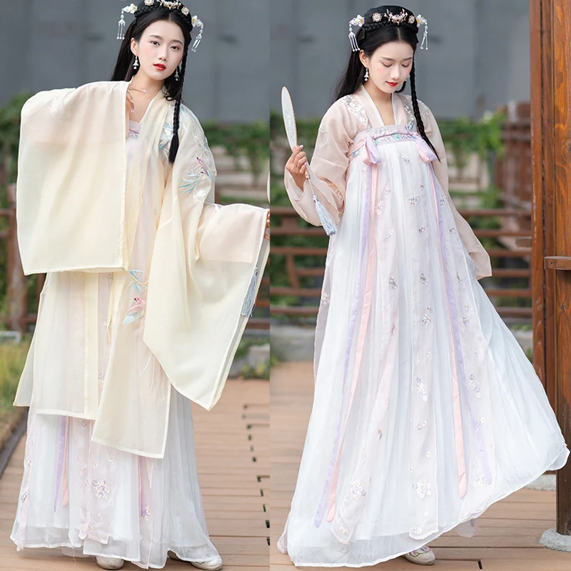 

Hanfu Female Long Sleeve Embroidery Costume Han Element Tang Dynasty Traditional Suit Fairy Skirts Princess Dress Adult DN3508