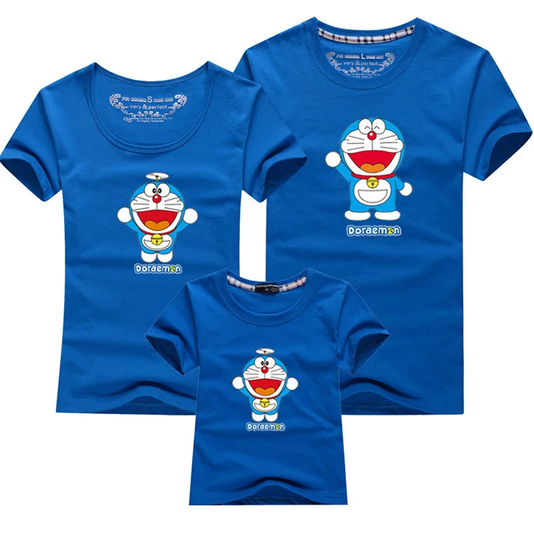 Doraemon/Новая летняя детская одежда для мальчиков и девочек Свободная Женская футболка с короткими рукавами одинаковые комплекты для отдыха для детей