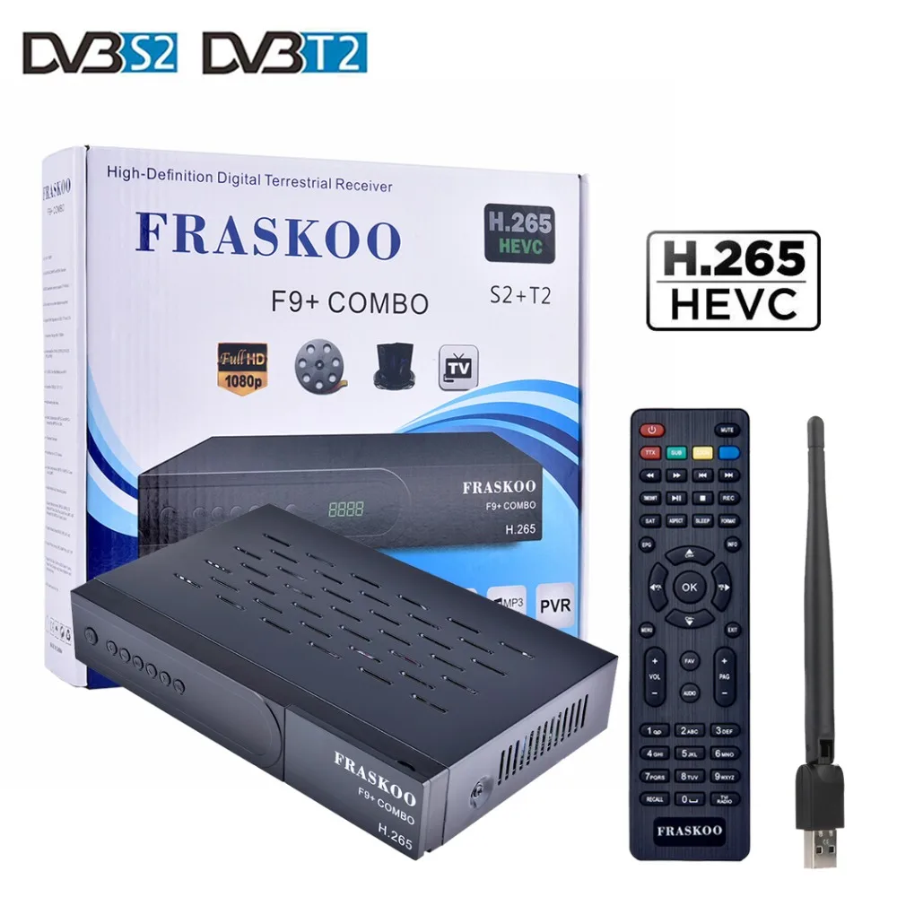 

Fraskoo F9+ Satellite Receptor HD TV Tuner Satellite Receiver Decoder DVB-S2/T2 Support Cccam Newcam H.265 1080P USB WiFi