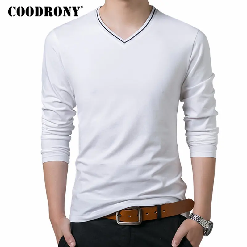 

COODRONY T Shirt Men Brand Clothes 2018 Autumn New Arrival Long Sleeve T-Shirt Men Cotton Tee Shirt Homme Casual V-Neck Top 8612
