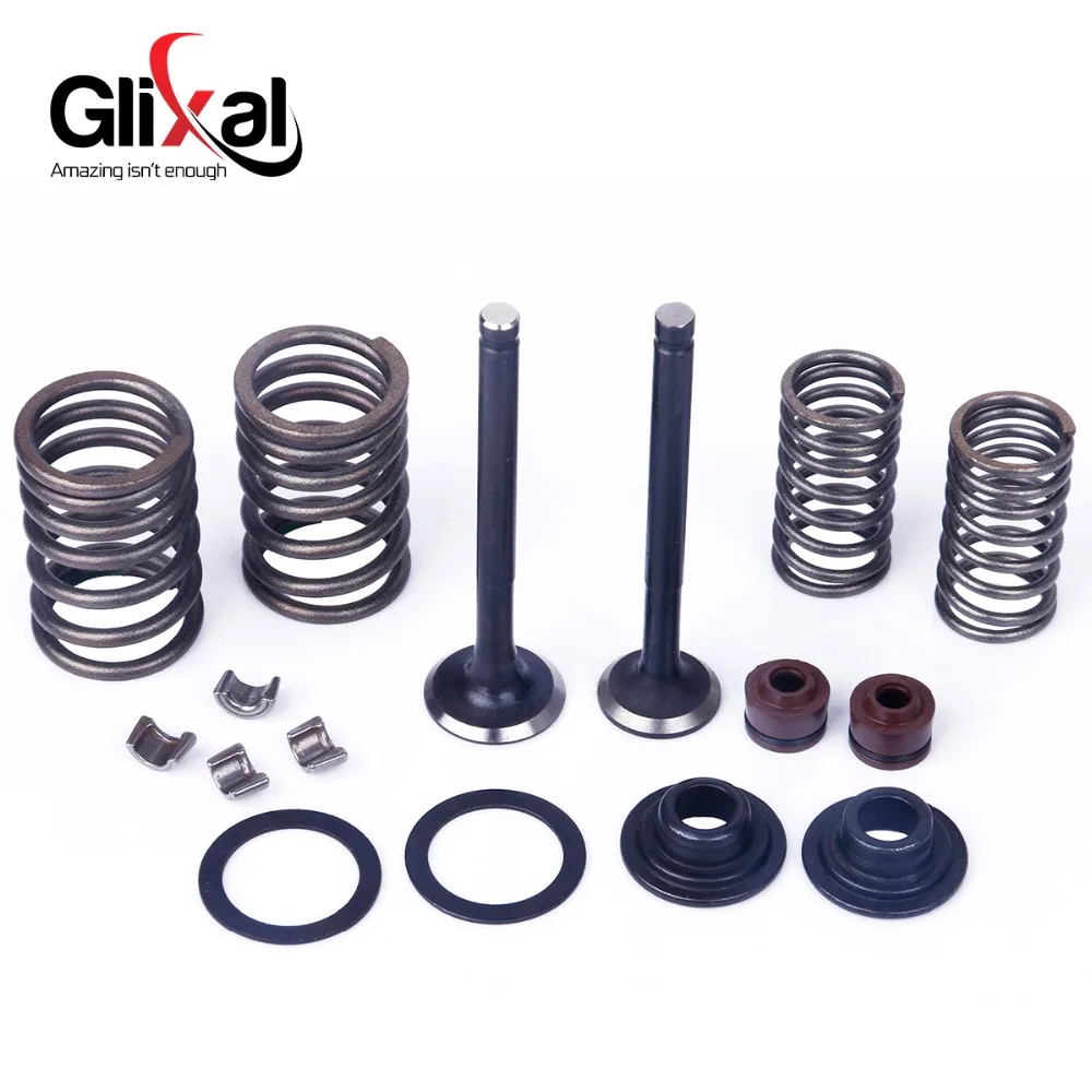 

Glixal GY6 50cc 60cc 80cc 100cc 139QMB 139QMA Cylindr Head Valves 64mm INTAKE & EXHAUST Valves Set with Valve Spring assembly