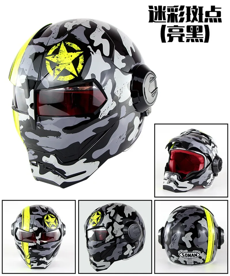 Военный серый мотоциклетный шлем ironman Стиль откидной casco Железный человек Capacetes Soman SM515