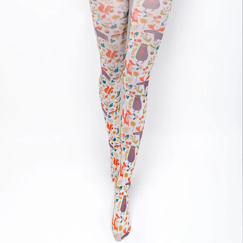 

2019 Pantyhose Painting Print Tights Legin Woman High Elastic Pantyhose Cotton Patterned Stockings Pink Personality medias